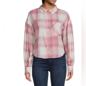 Sanctuary Bianca Puff Sleeve Flannel Shirt Size Medium